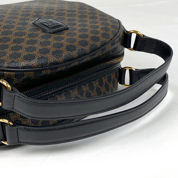 Celine Macadam Pattern Canvas Shoulder Handbag Brown Black - Picture 5 of 6